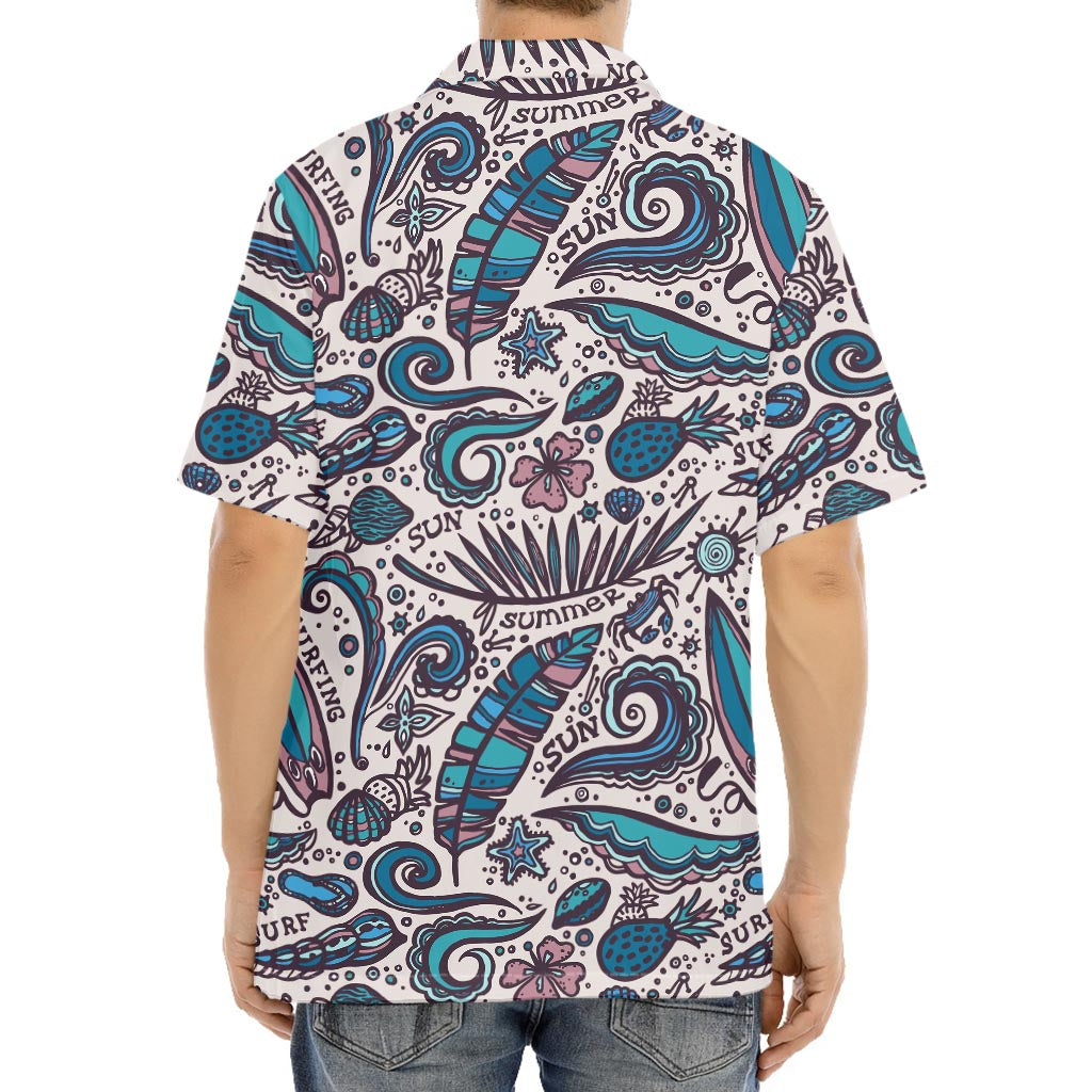 Summer Surfing Pattern Print Aloha Shirt