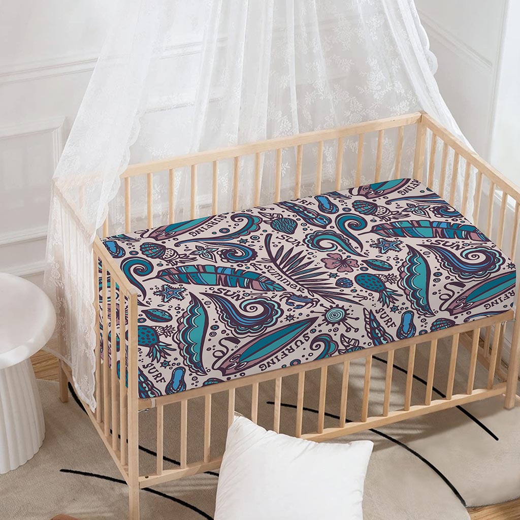 Summer Surfing Pattern Print Baby Crib Sheet