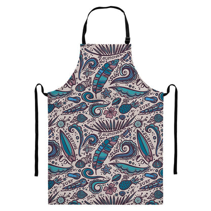 Summer Surfing Pattern Print Bib Apron With Pocket