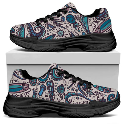 Summer Surfing Pattern Print Black Chunky Shoes