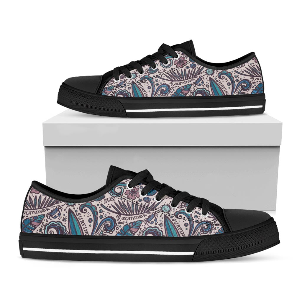Summer Surfing Pattern Print Black Low Top Sneakers