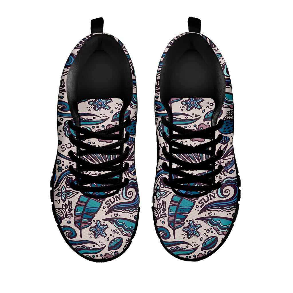 Summer Surfing Pattern Print Black Running Shoes