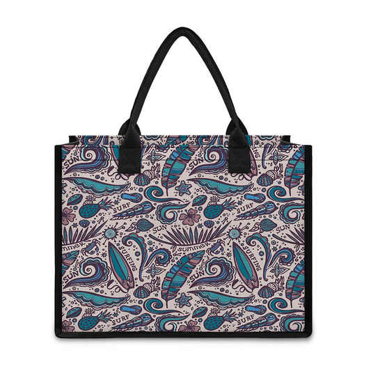 Summer Surfing Pattern Print Canvas Tote Bag