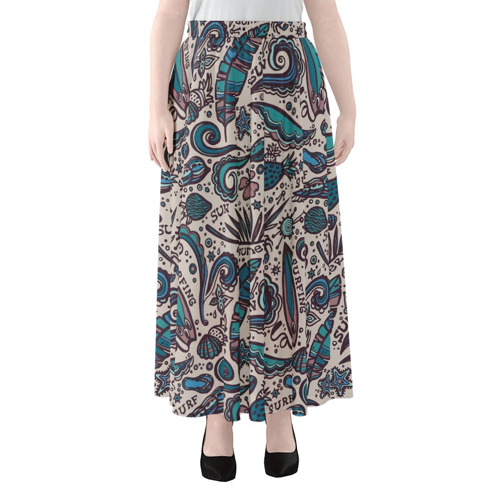 Summer Surfing Pattern Print Chiffon Maxi Skirt