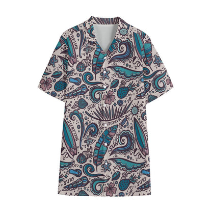 Summer Surfing Pattern Print Cotton Hawaiian Shirt