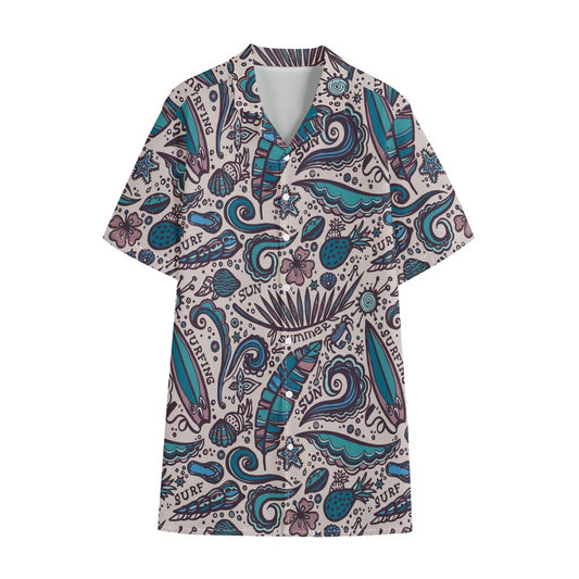 Summer Surfing Pattern Print Cotton Hawaiian Shirt