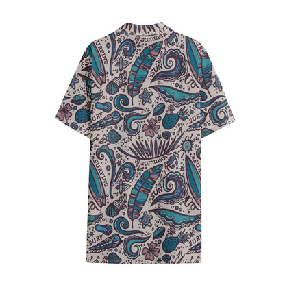 Summer Surfing Pattern Print Cotton Hawaiian Shirt