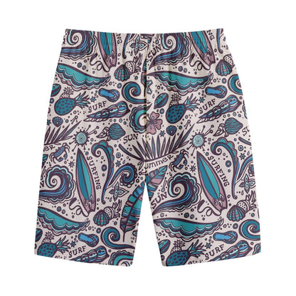 Summer Surfing Pattern Print Cotton Shorts