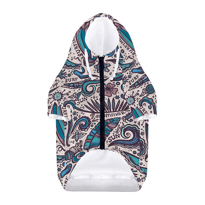 Summer Surfing Pattern Print Dog Zip Up Hoodie
