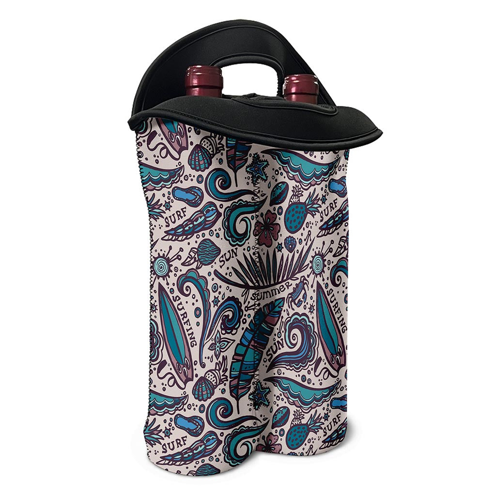 Summer Surfing Pattern Print Double Neoprene Wine Tote