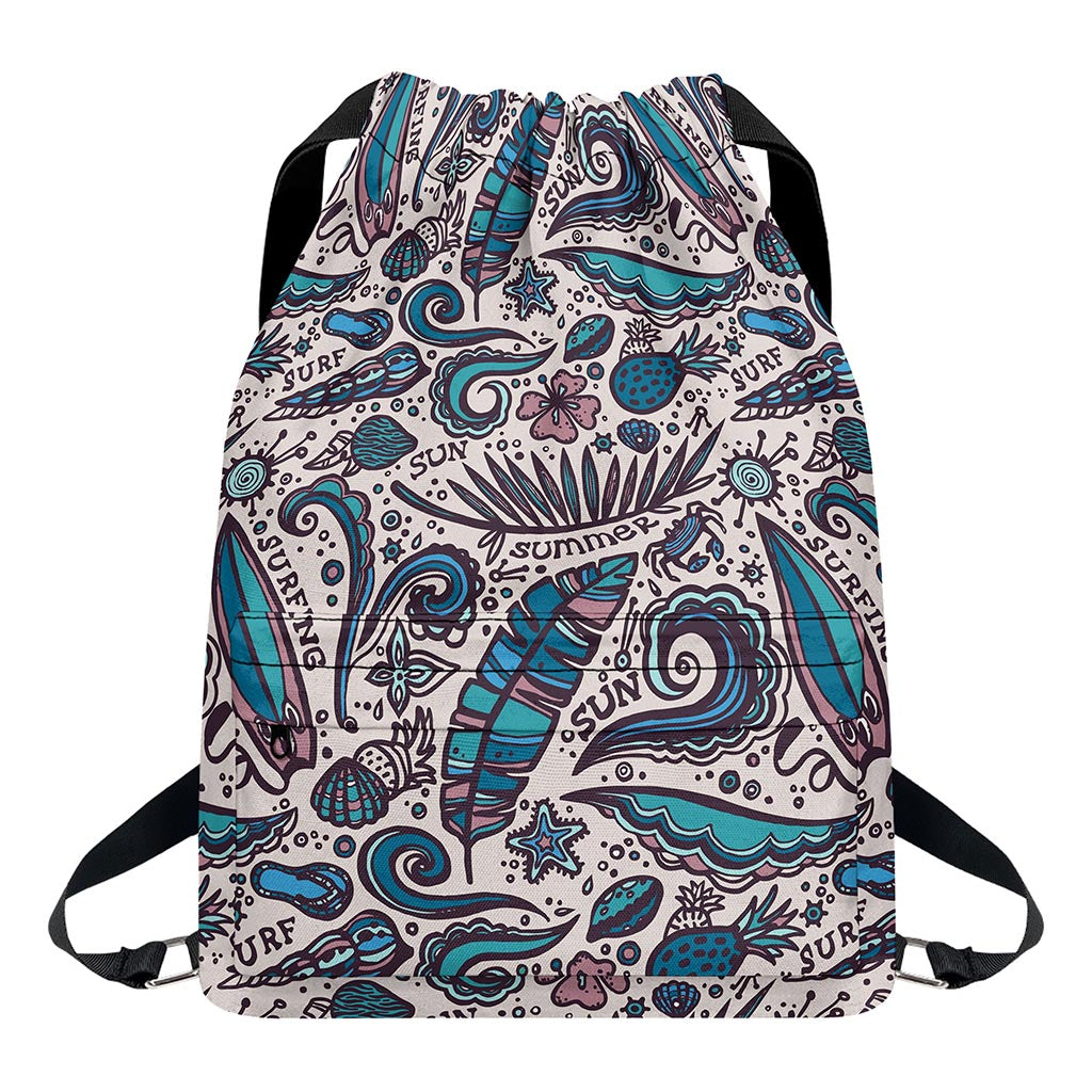 Summer Surfing Pattern Print Drawstring Backpack