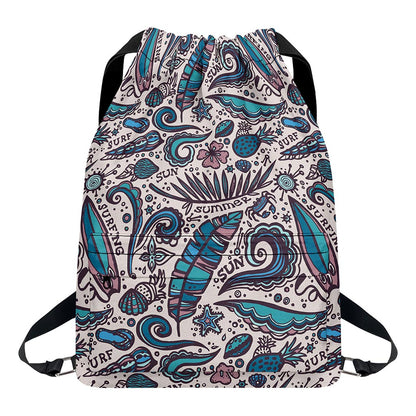 Summer Surfing Pattern Print Drawstring Backpack