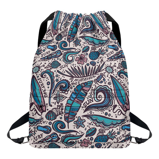 Summer Surfing Pattern Print Drawstring Backpack