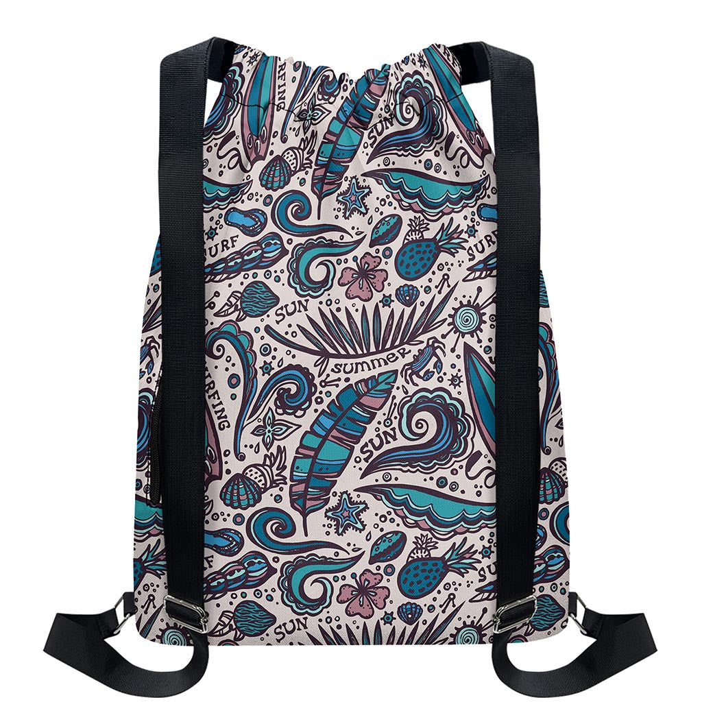 Summer Surfing Pattern Print Drawstring Backpack