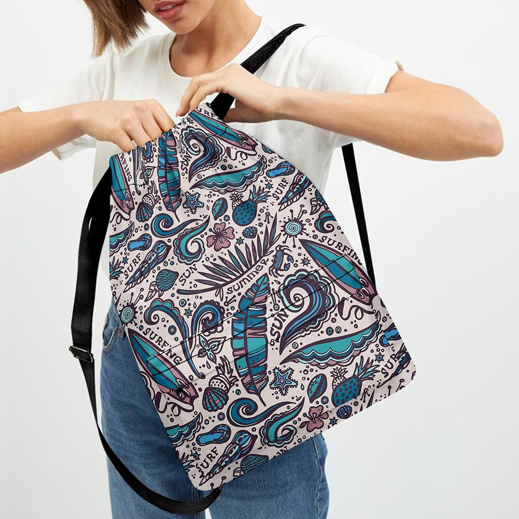 Summer Surfing Pattern Print Drawstring Backpack