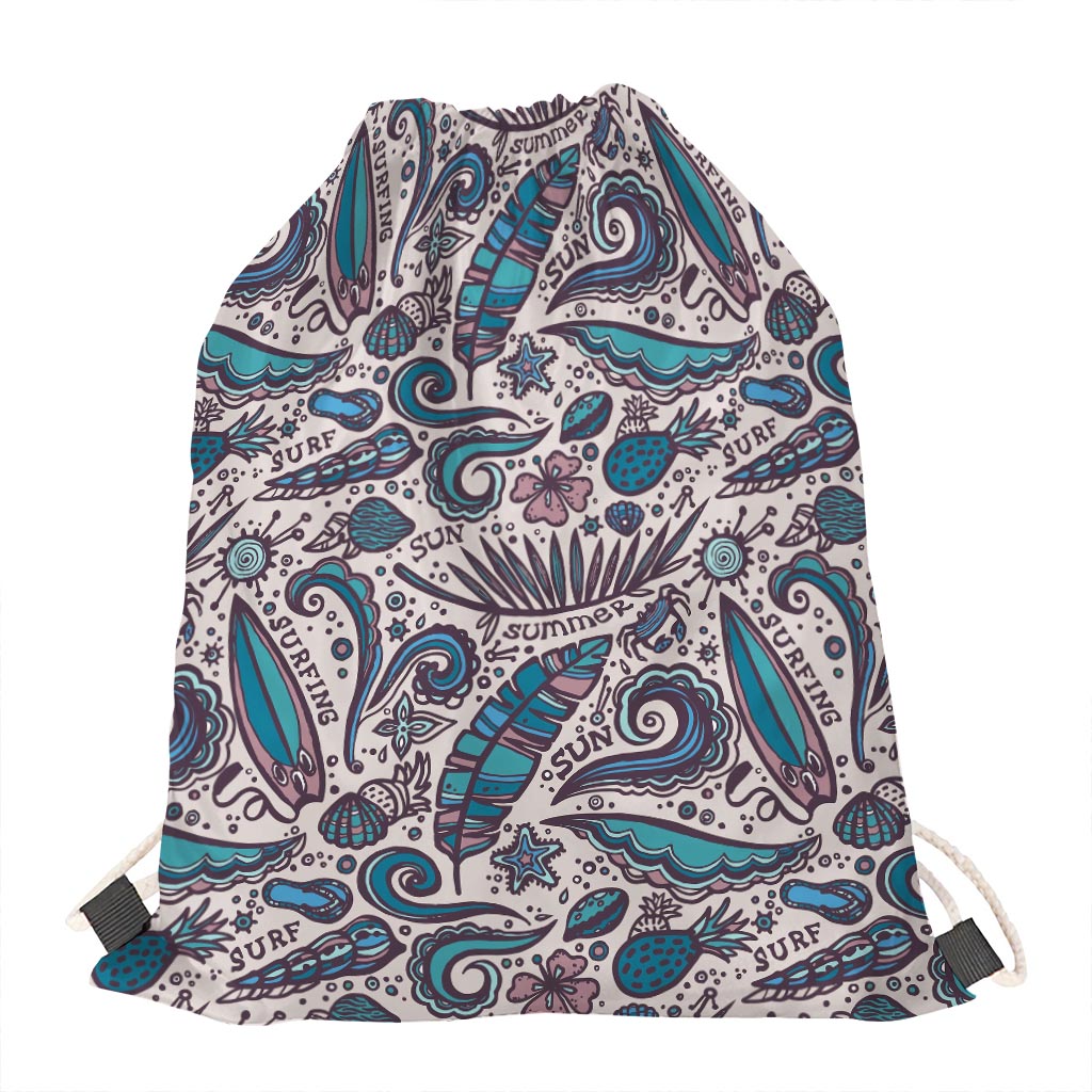 Summer Surfing Pattern Print Drawstring Bag