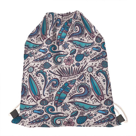 Summer Surfing Pattern Print Drawstring Bag