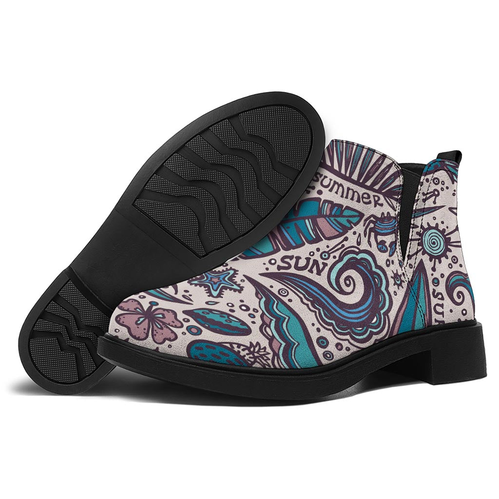 Summer Surfing Pattern Print Flat Ankle Boots