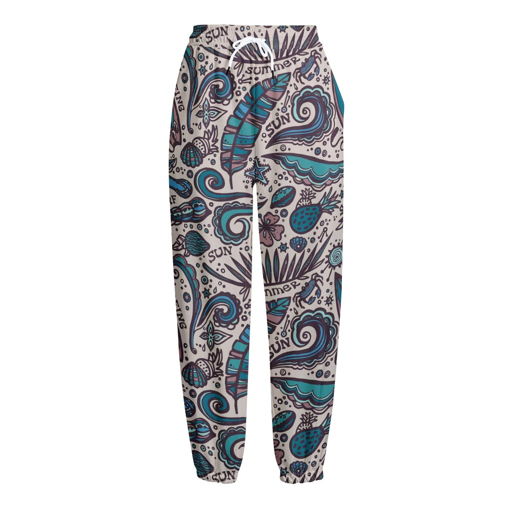 Summer Surfing Pattern Print Fleece Lined Knit Pants