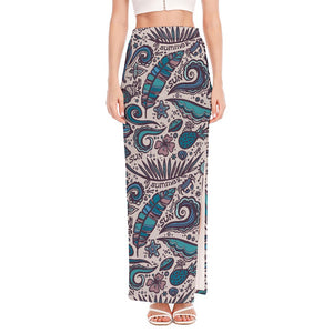 Summer Surfing Pattern Print High Slit Maxi Skirt