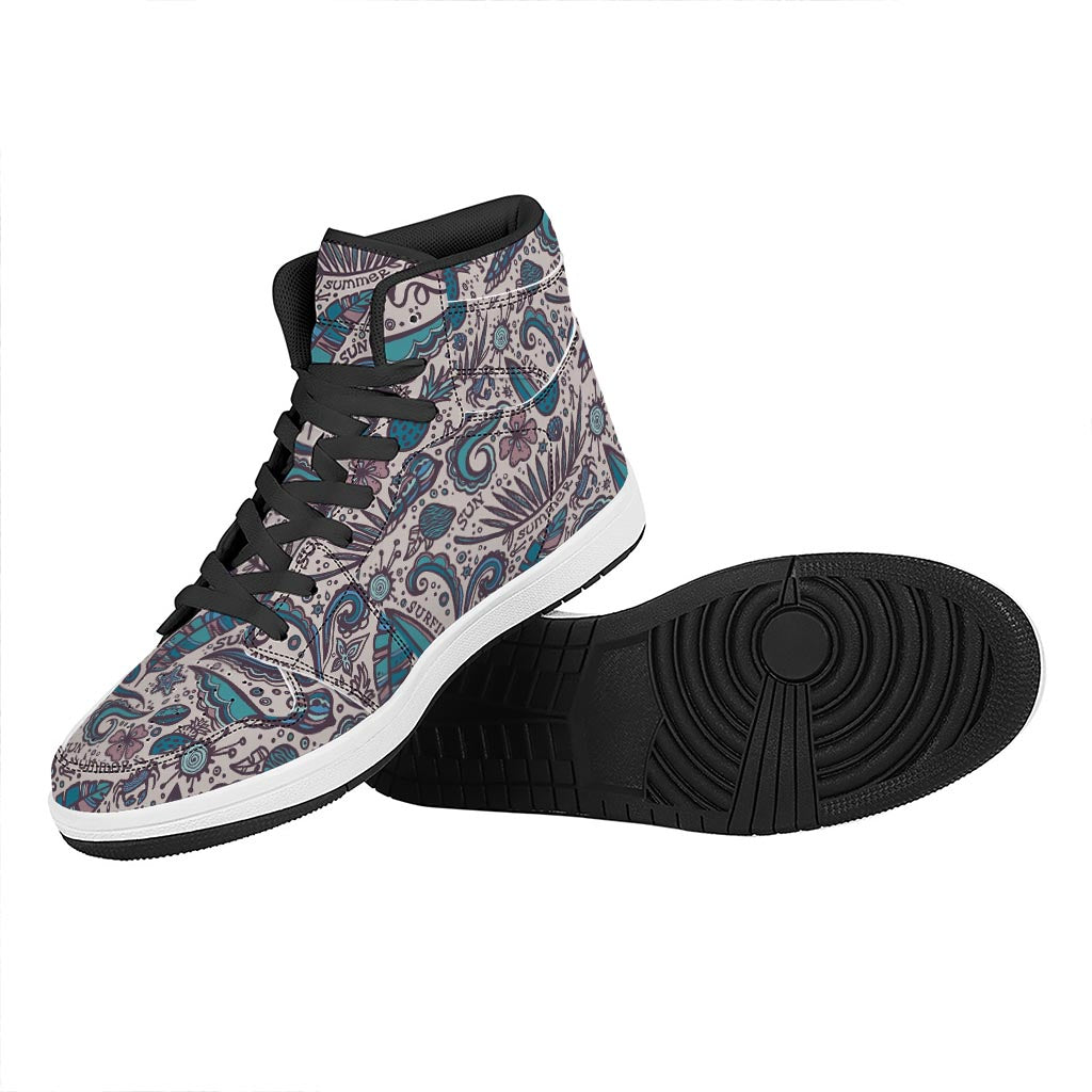 Summer Surfing Pattern Print High Top Leather Sneakers