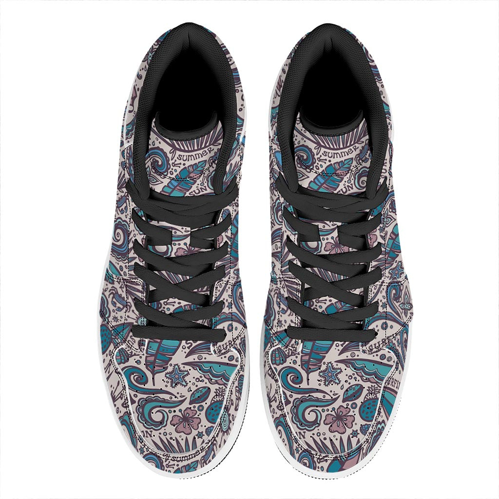 Summer Surfing Pattern Print High Top Leather Sneakers