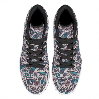 Summer Surfing Pattern Print High Top Leather Sneakers