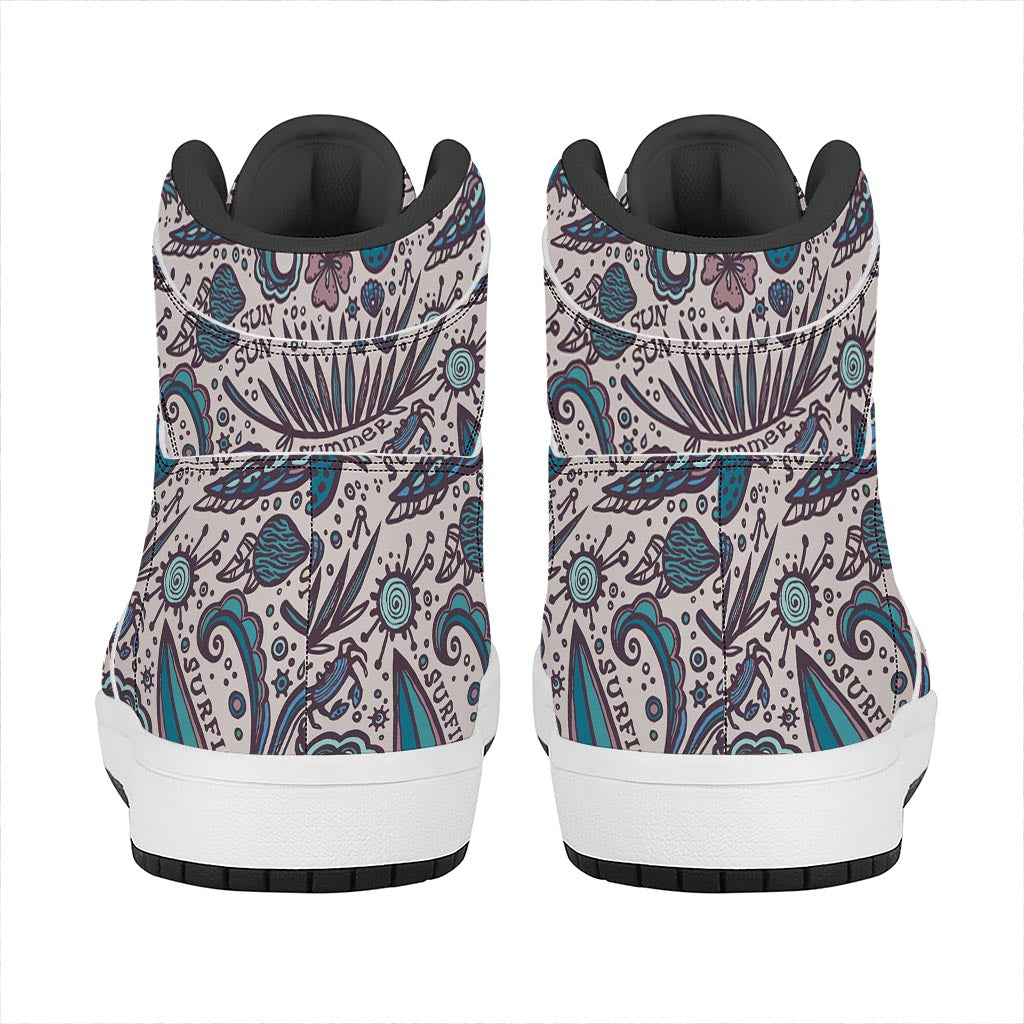 Summer Surfing Pattern Print High Top Leather Sneakers