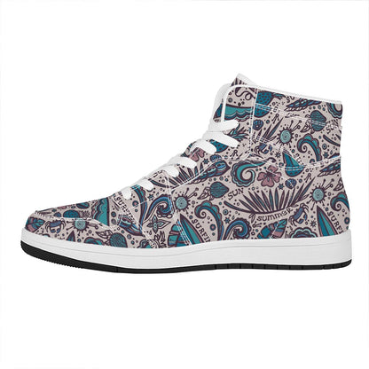Summer Surfing Pattern Print High Top Leather Sneakers