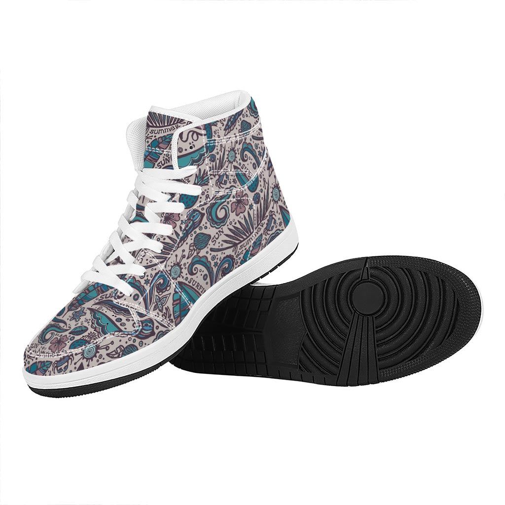 Summer Surfing Pattern Print High Top Leather Sneakers
