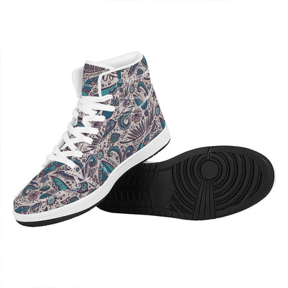Summer Surfing Pattern Print High Top Leather Sneakers
