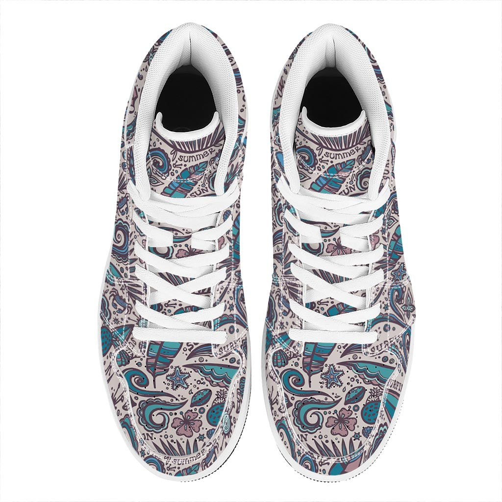 Summer Surfing Pattern Print High Top Leather Sneakers