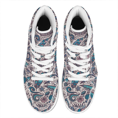 Summer Surfing Pattern Print High Top Leather Sneakers