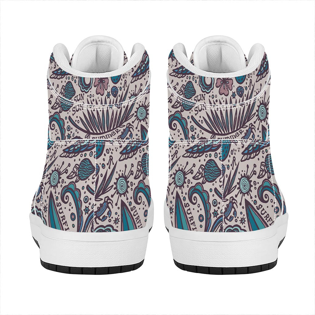 Summer Surfing Pattern Print High Top Leather Sneakers