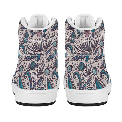 Summer Surfing Pattern Print High Top Leather Sneakers