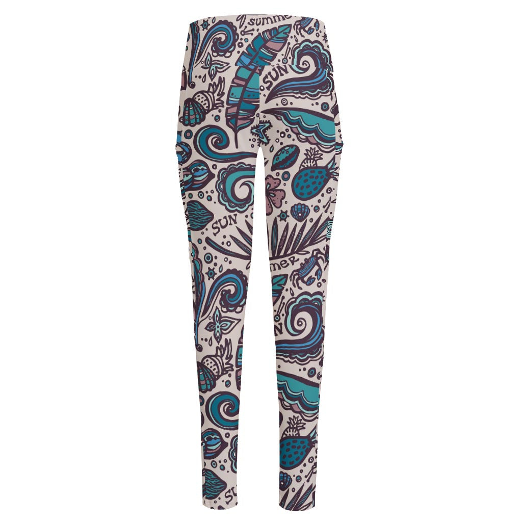 Summer Surfing Pattern Print High-Waisted Pocket Leggings