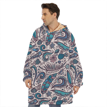 Summer Surfing Pattern Print Hoodie Blanket