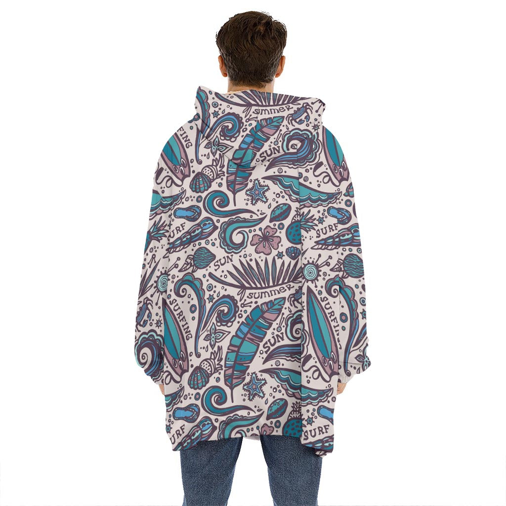 Summer Surfing Pattern Print Hoodie Blanket