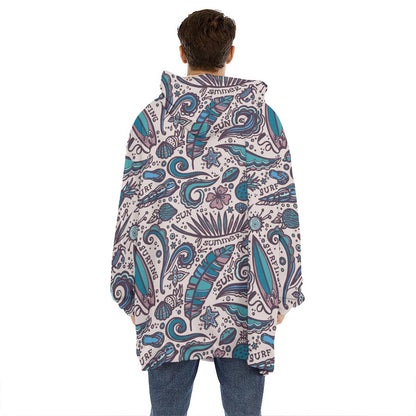 Summer Surfing Pattern Print Hoodie Blanket
