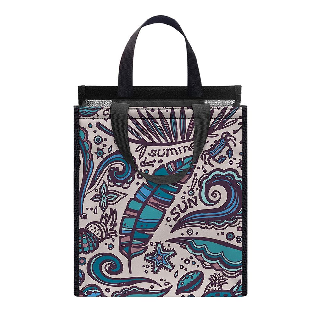 Summer Surfing Pattern Print Insulated Lunch Tote