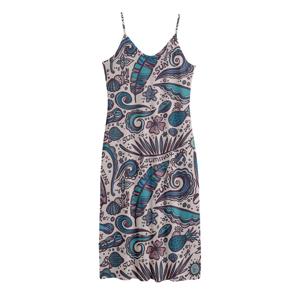 Summer Surfing Pattern Print Jersey Midi Cami Dress