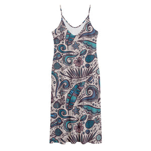 Summer Surfing Pattern Print Jersey Midi Cami Dress