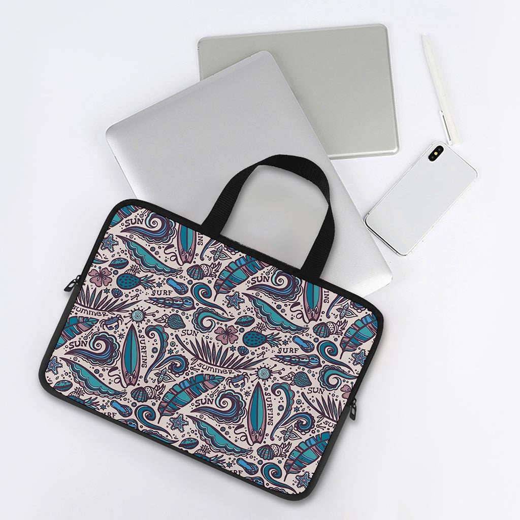 Summer Surfing Pattern Print Laptop Sleeve With Handle