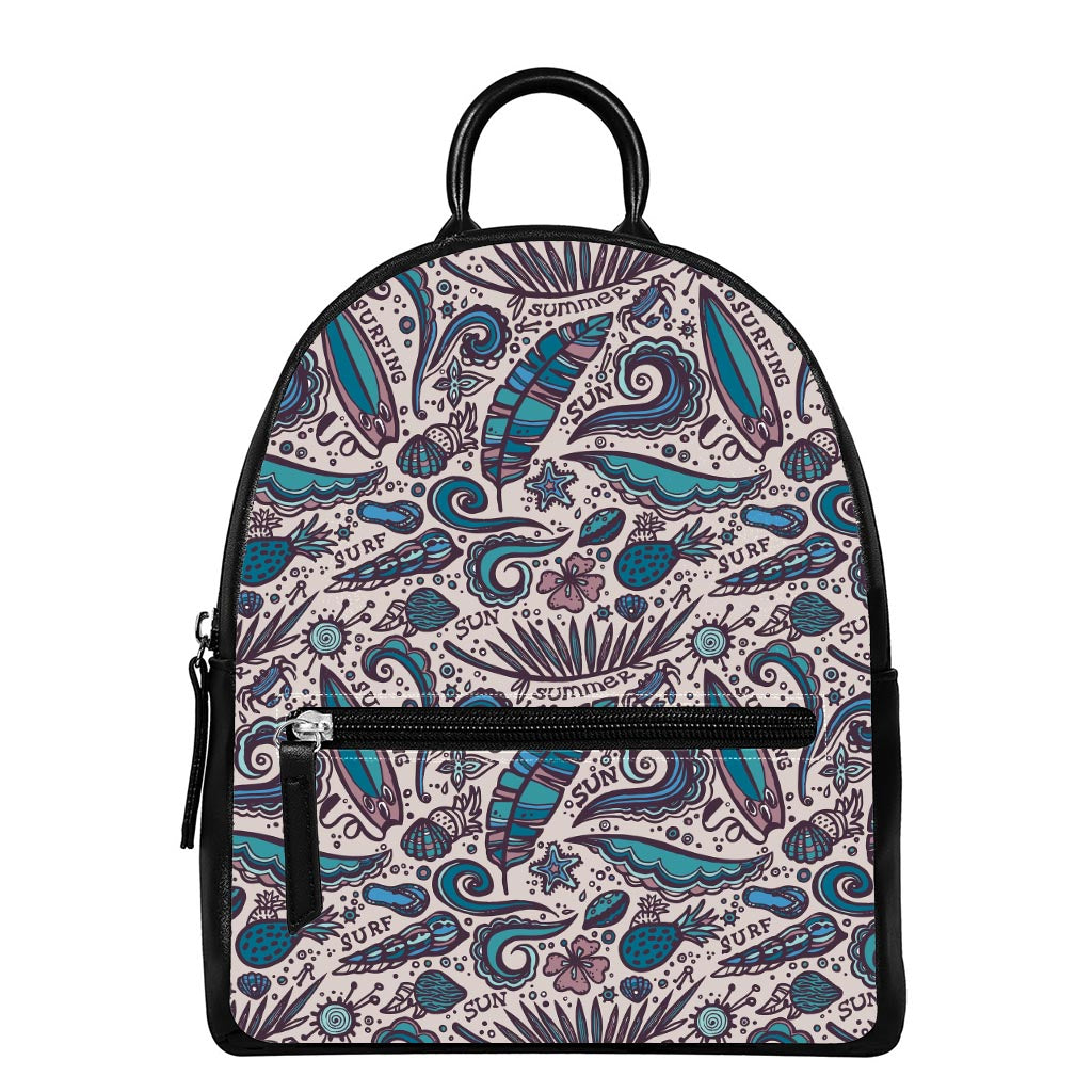 Summer Surfing Pattern Print Leather Backpack