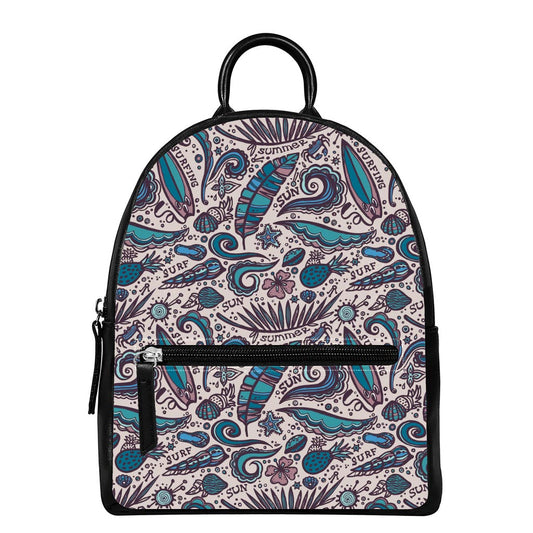Summer Surfing Pattern Print Leather Backpack