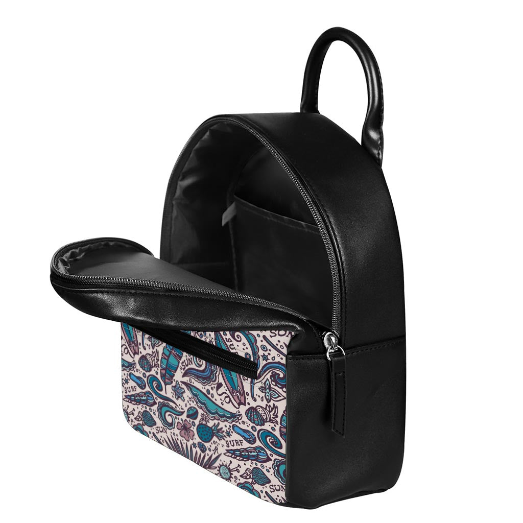 Summer Surfing Pattern Print Leather Backpack