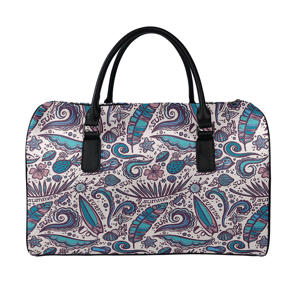 Summer Surfing Pattern Print Leather Duffle Bag