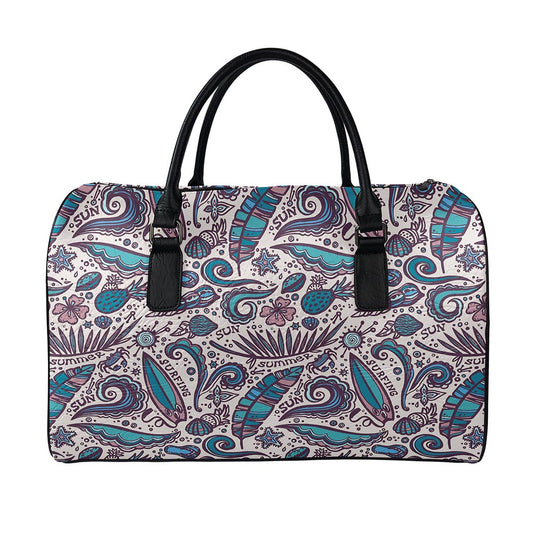 Summer Surfing Pattern Print Leather Duffle Bag