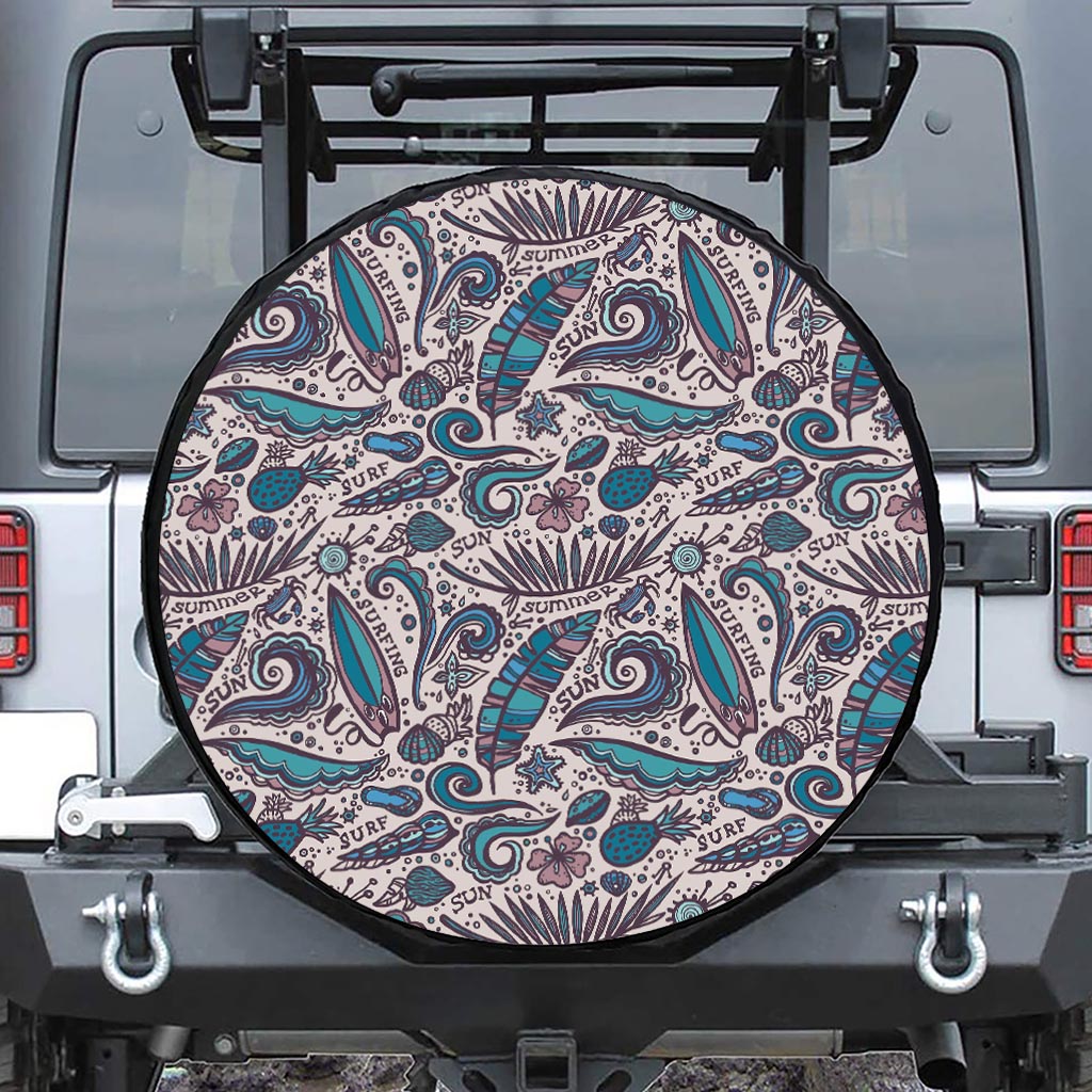 Summer Surfing Pattern Print Leather Spare Tire Cover