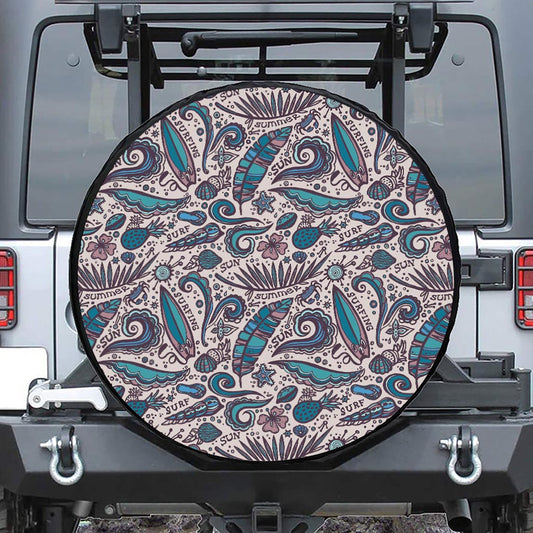 Summer Surfing Pattern Print Leather Spare Tire Cover